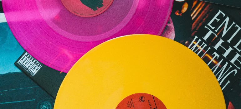 Pink and yellow vinyl records