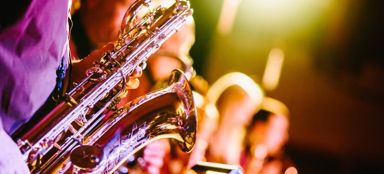 a close-up of a saxophone at one of the best places to experience fall in Virginia