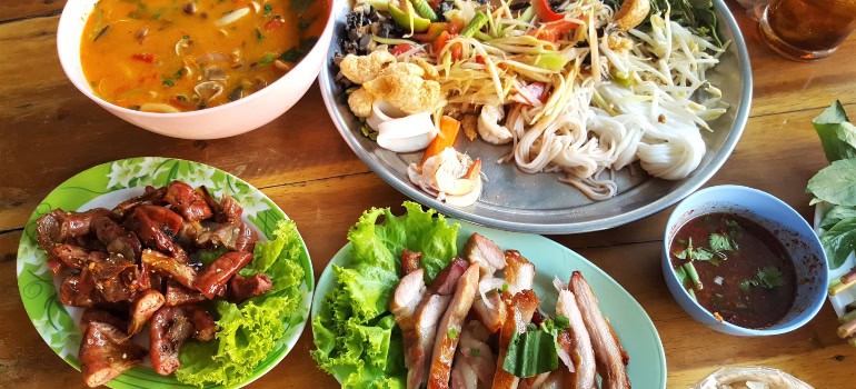 a selection of Thai food