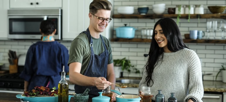 people having fun in a cooking class