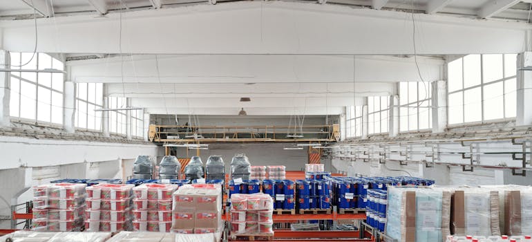 a large warehouse storage with lots of goods in it